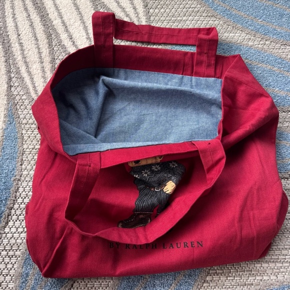 Ralph Lauren Polo Bear Red Canvas Tote Shopping Bag - Picture 4 of 6